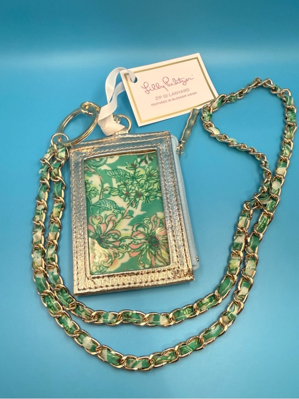 Lilly Pulitzer Metallic Gold Trim Floral ID Lanyard Card Holder